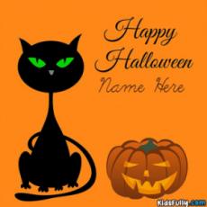 Halloween Scary Black Cat Card With Name