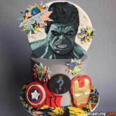 Avengers Cartoon Birthday Cake For Boys With Initial Alphabet