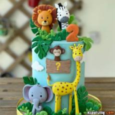 Beautiful Animals 2nd Birthday Cake For Kids With Initial Alphabet