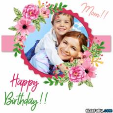 Happy Birthday Mom Beautiful Flower Frame Birthday Card With Picture