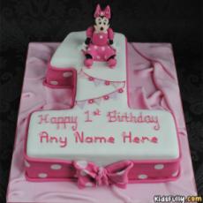 Happy 1st Birthday One Number Cake With Name For Girls