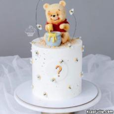 Pooh Cartoon Cute Cake With Initial Alphabet
