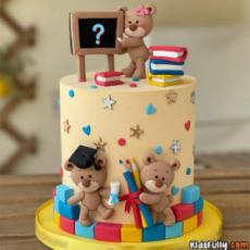 Teddy Student Beautiful Cake With Initial Alphabet For Kids