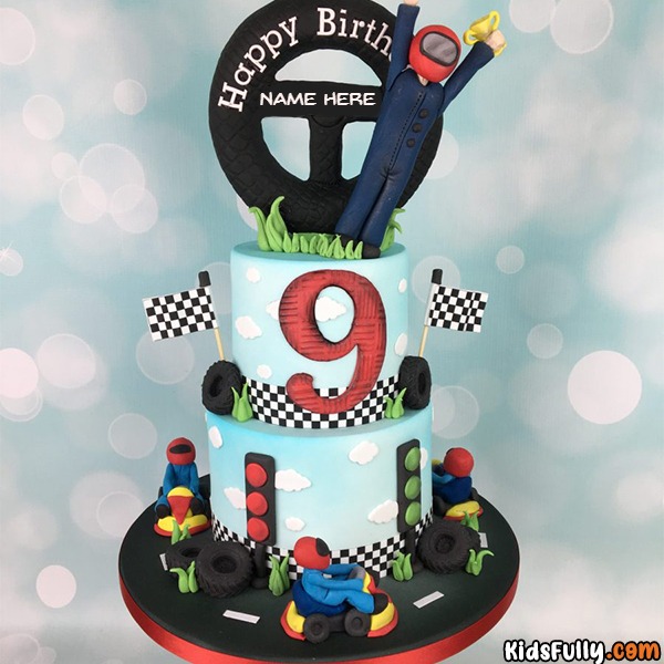 9th Birthday Cars Cake With Name For Kids
