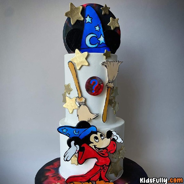 Beautiful Micky Mouse Night Cake With Initial Alphabet For Kids