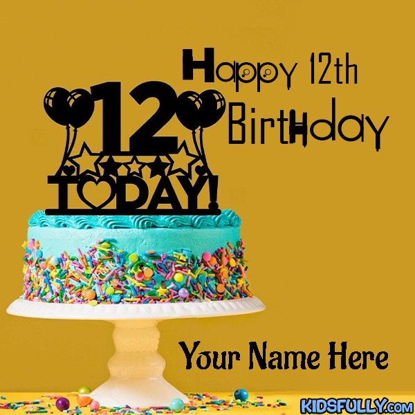 Create Personalized Happy 12th Birthday Beautiful Cake With Name For Kids with Name & Photo | Free Online Kids Birthday Cakes Numbers Cakes Maker | kidsfully
