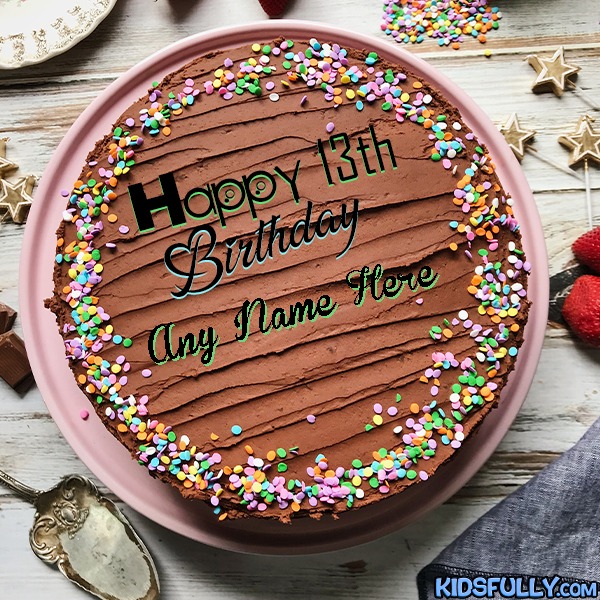 Create Personalized Happy 13th Birthday Candies Cake With Name with Name & Photo | Free Online Kids Birthday Cakes Numbers Cakes Maker | kidsfully
