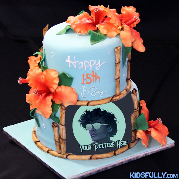 Happy 15th Birthday Wish Cake with Photo
