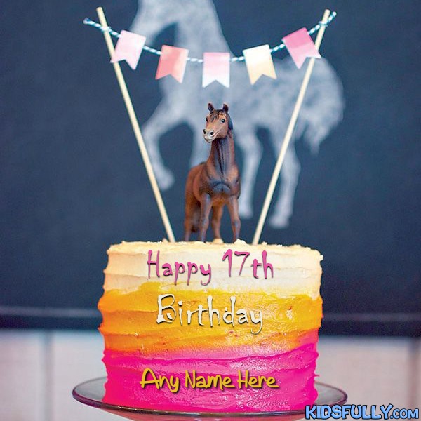 Happy 17th Birthday Beautiful Horse Cake With Name