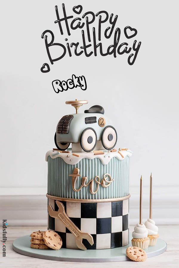 Two Years Cute Birthday Cake With Name for Rocky